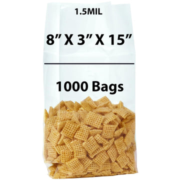 Gusseted Polypropylene Bags 1.5 Mil 8X3X15 inches 1000 Bags